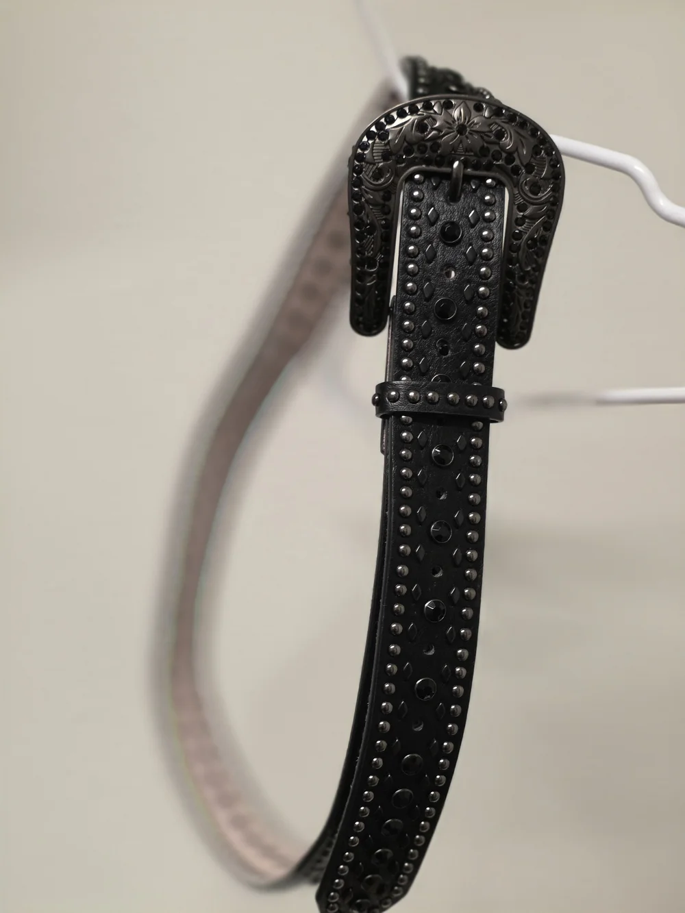 Genuine Leather Womens' Jeweled Studded Western Belt - Black